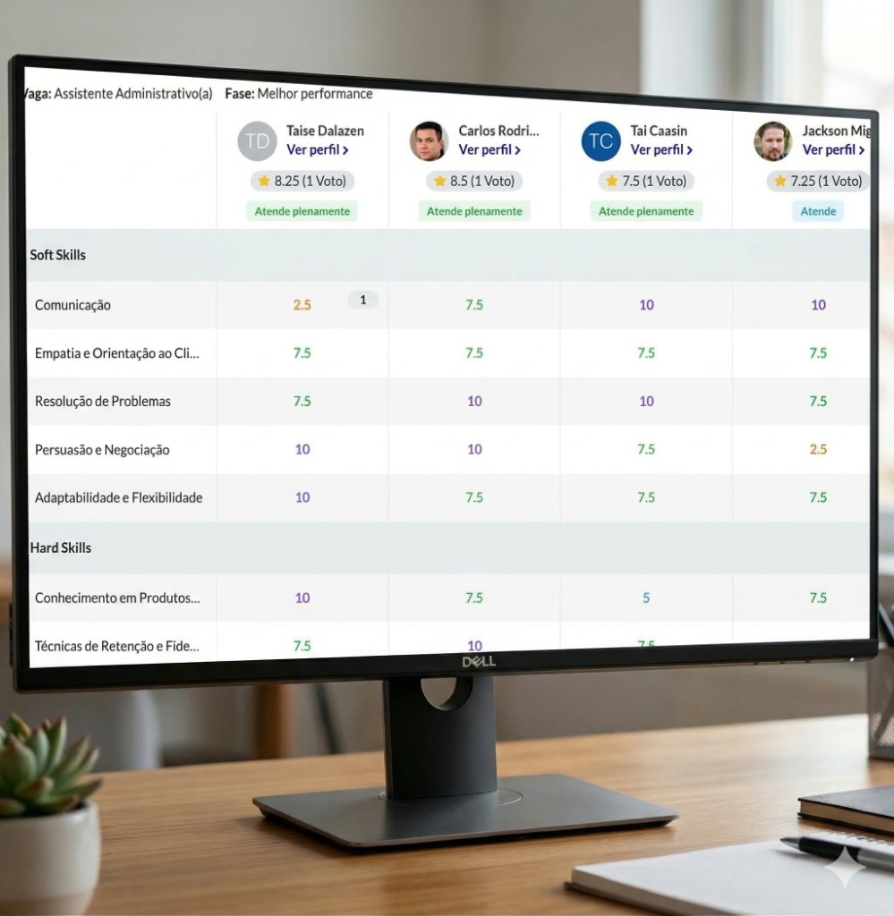 Candidate evaluation table: soft skills and hard skills
